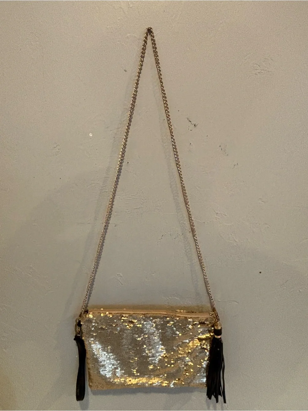 Gold Sequin Clutch Wristlet with Removable Chain